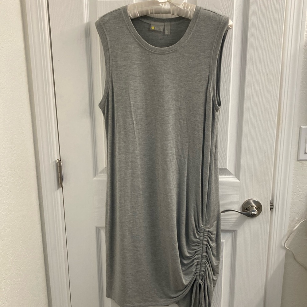 ZELLA Women's Stretch Dress Heather Grey/Gray with gathered tie side - Size
